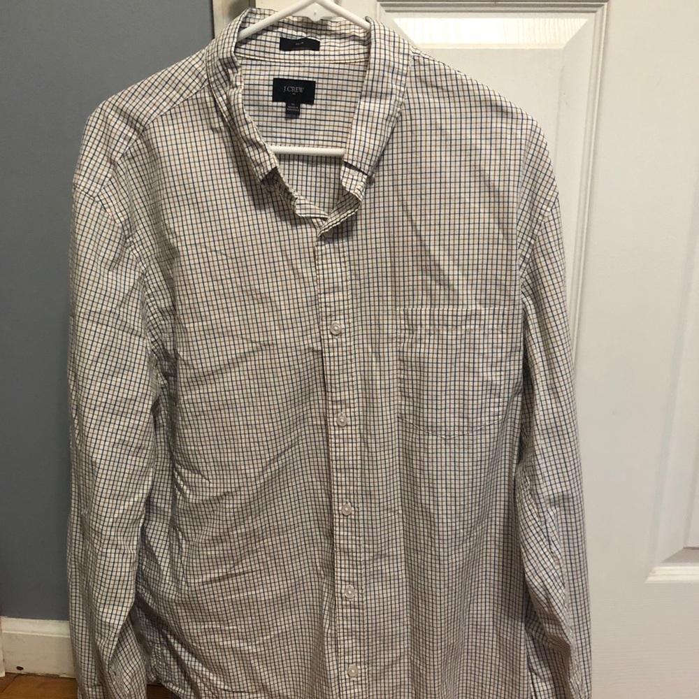 J.Crew Men’s Blue and Brown Checkered Button Down